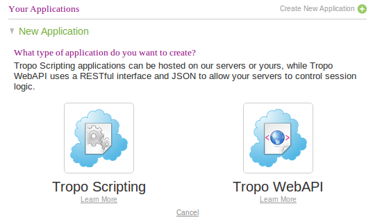 Create a new Tropo WebAPI application