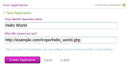 Assign a URL to your new Tropo WebAPI application